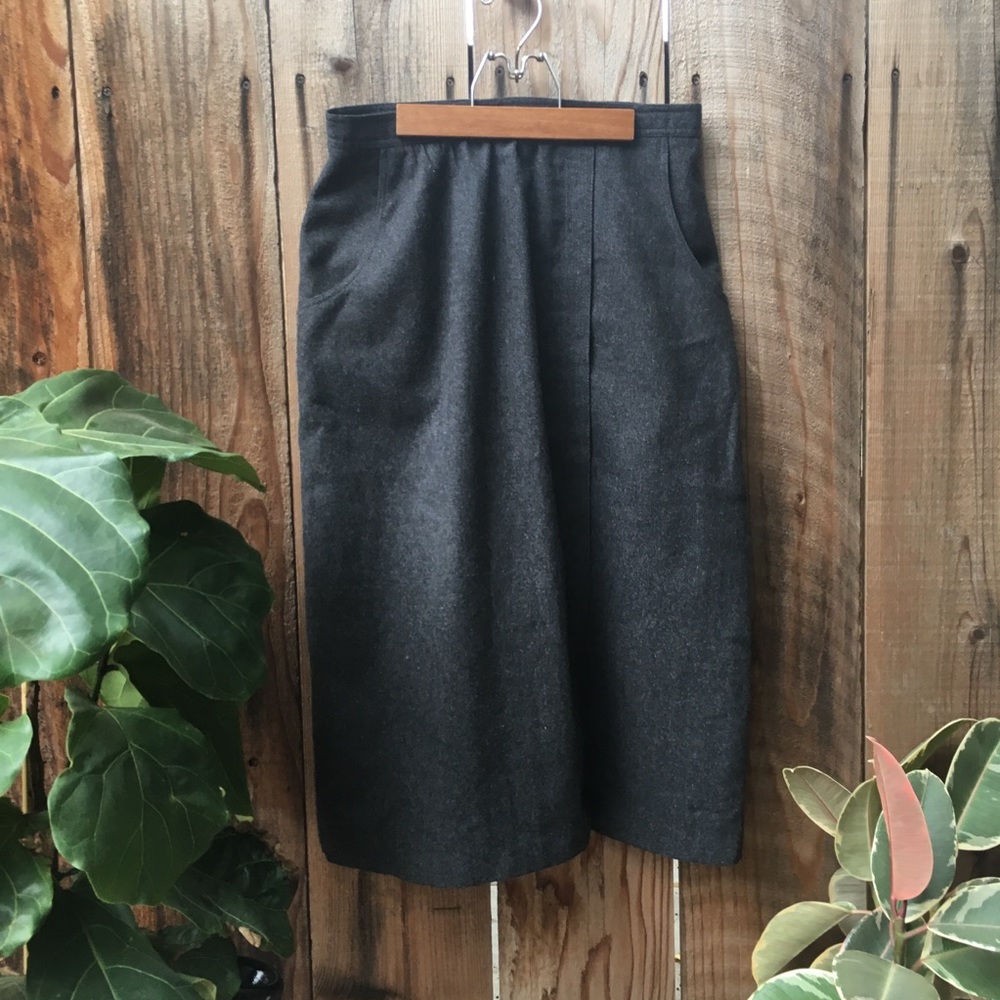 Vintage Wool Blend Faux Wrap Skirt with Pockets